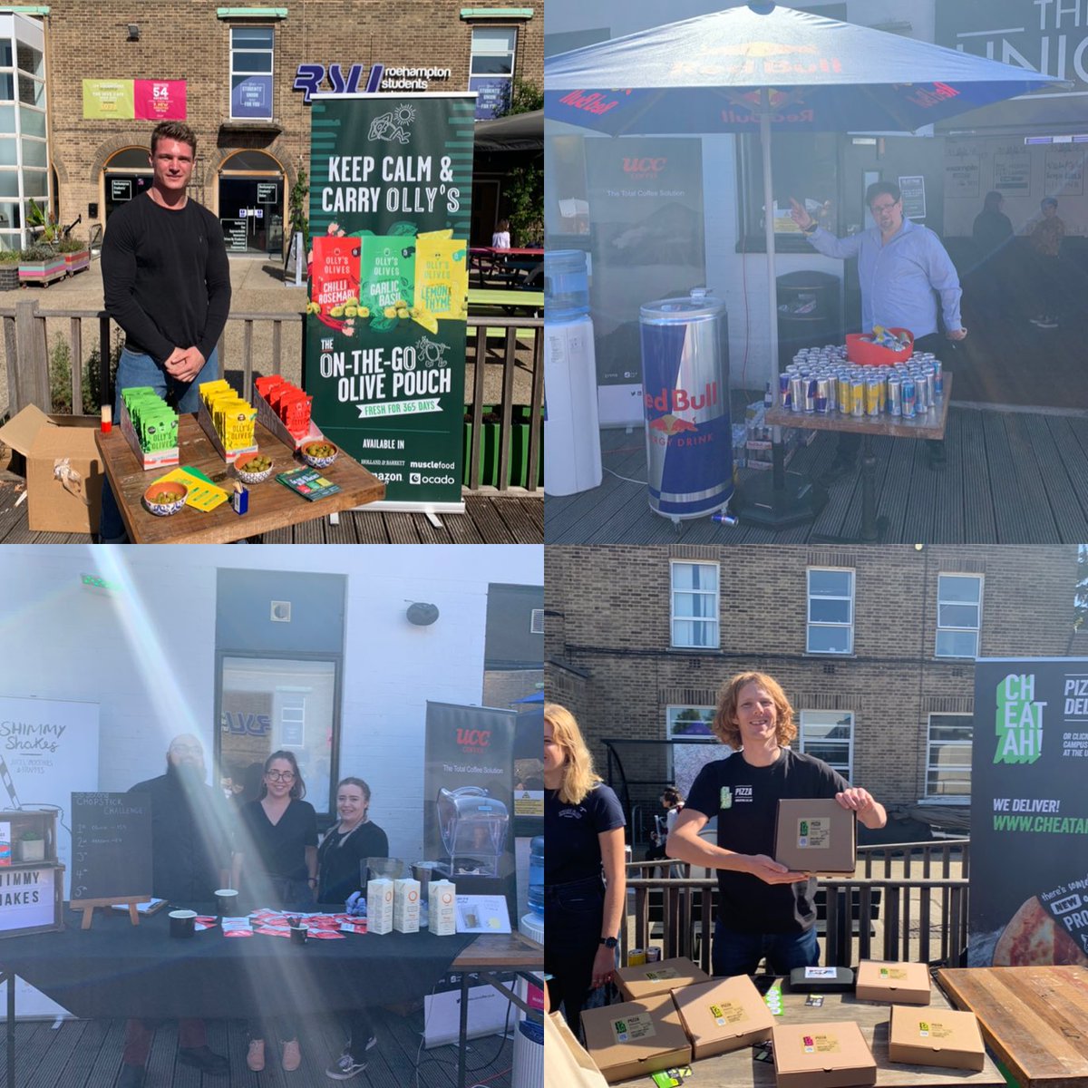 RoehamptonFood's tweet photo. Lots of happy suppliers greeting students and sharing their amazing food and drinks!ππ @redbull @CadburyUK @UCCCoffeeUK @cheetahfood @EatRealSnacks @IndieBaySnacks @DietCoke @the_tribe_way @DrinkDalstons #Ollysolives #Weareur #roefreshers #freshersfoodfayre2019 #freshersweek https://t.co/P3hqPnqfUt
