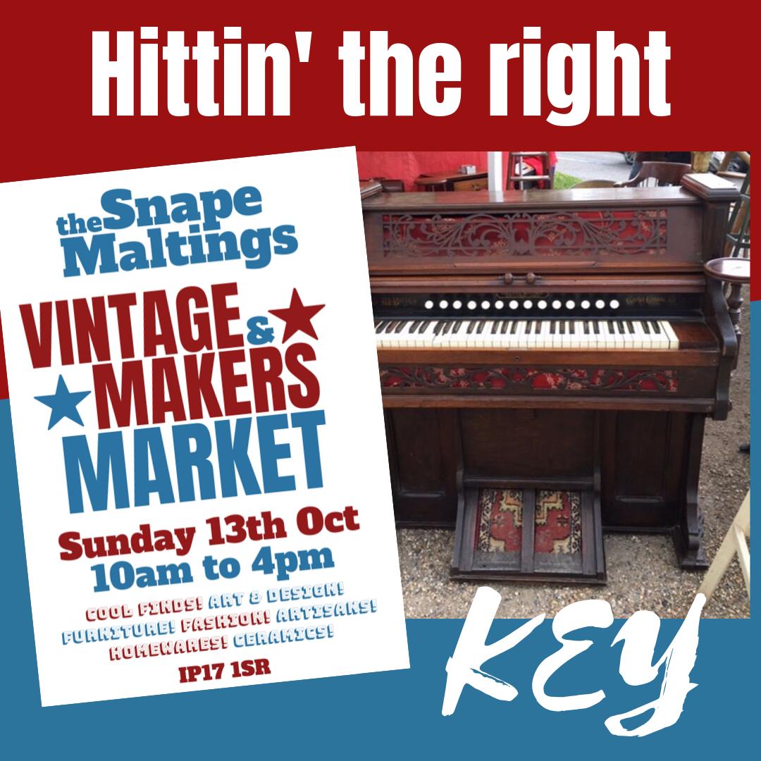 debenevents's tweet photo. We're capping off 2019 by hitting all the right keys at our last Vintage &amp; Makers Market for this year on Sunday 13th October at Snape Maltings. Tune in! #Suffolk https://t.co/YQ1dfwMMQQ