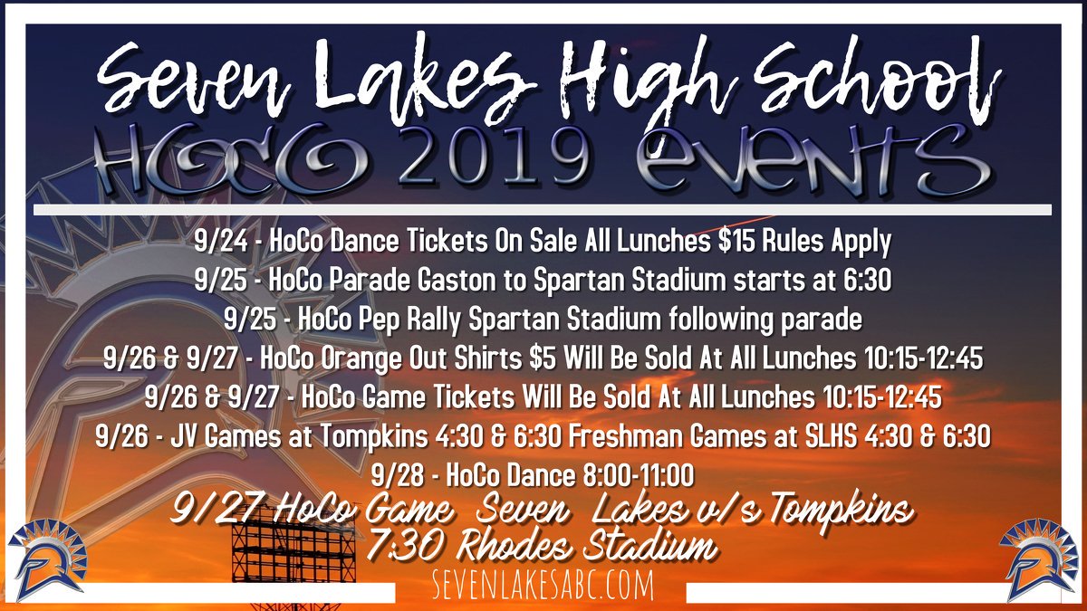 HOMECOMING ACTIVITIES:
We are looking for volunteers for HoCo Week:
Senior Banners
Ticket Sales
Orange Out T-shirt Sales
Spirit Wear Sales
Hand Out Pizza Before The Parade

Please click the link to sign up today!
signupgenius.com/go/10c0948a5a8…