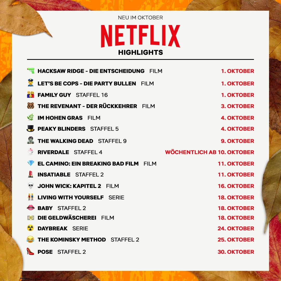 Netflixde En Twitter Die To Do Liste Fur Den Herbst Steht Somit