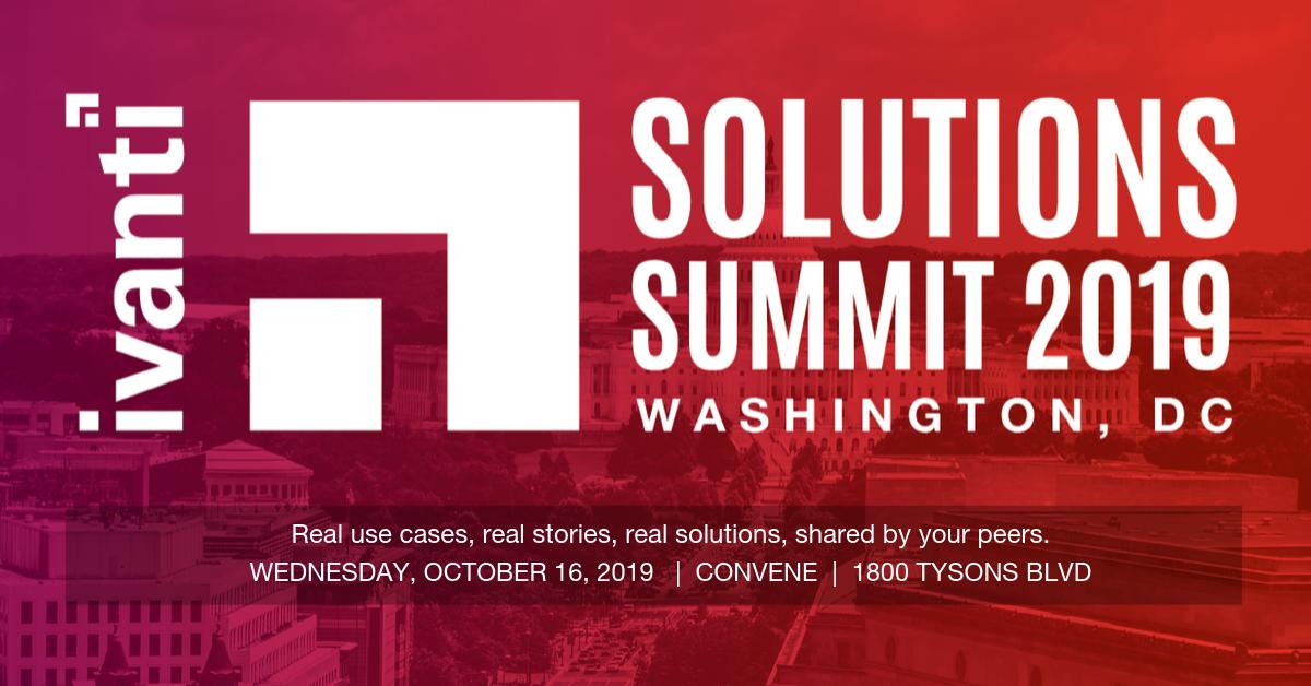 TracyRoche's tweet photo. Real use cases, real stories, real solutions, shared by your peers. Register now to secure your seat at the @GoIvanti Solutions Summit – Washington, DC, on Wednesday, October 16, 2019! #IvantiSolutionsSummit https://t.co/S3NT2wbSeb https://t.co/PhQE4lScv1