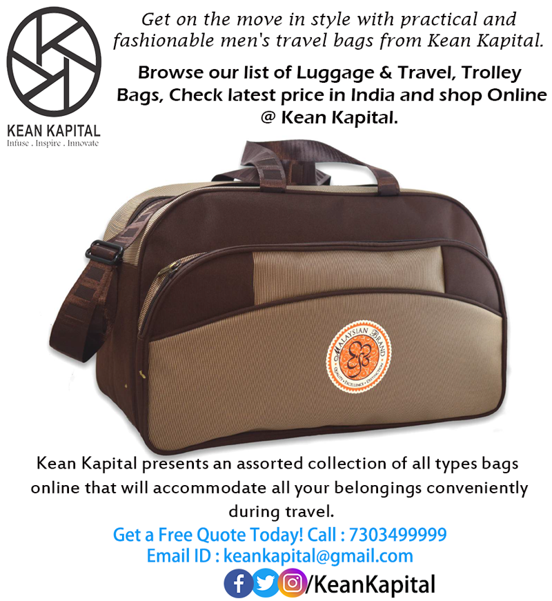 Get on the move in style with practical and fashionable men’s travel bags 🧳 from #KeanKapital.
#BuyTrolleybagsonline #Buytravelbagsformen #BuyLuggageBagsOnline
Call : 7303499999
Email ID : keankapital@gmail.com
