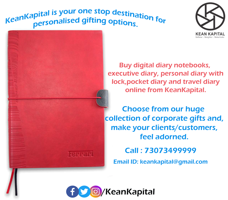 #KeanKapital is your one stop destination for personalised gifting options.
Buy Digital diary notebooks, #executivediary, #Personaldiary with lock, pocket diary and #traveldiaryonline from #KeanKapital.

Get a Quote Today! Call : 7303499999
Email ID : keankapital@gmail.com
