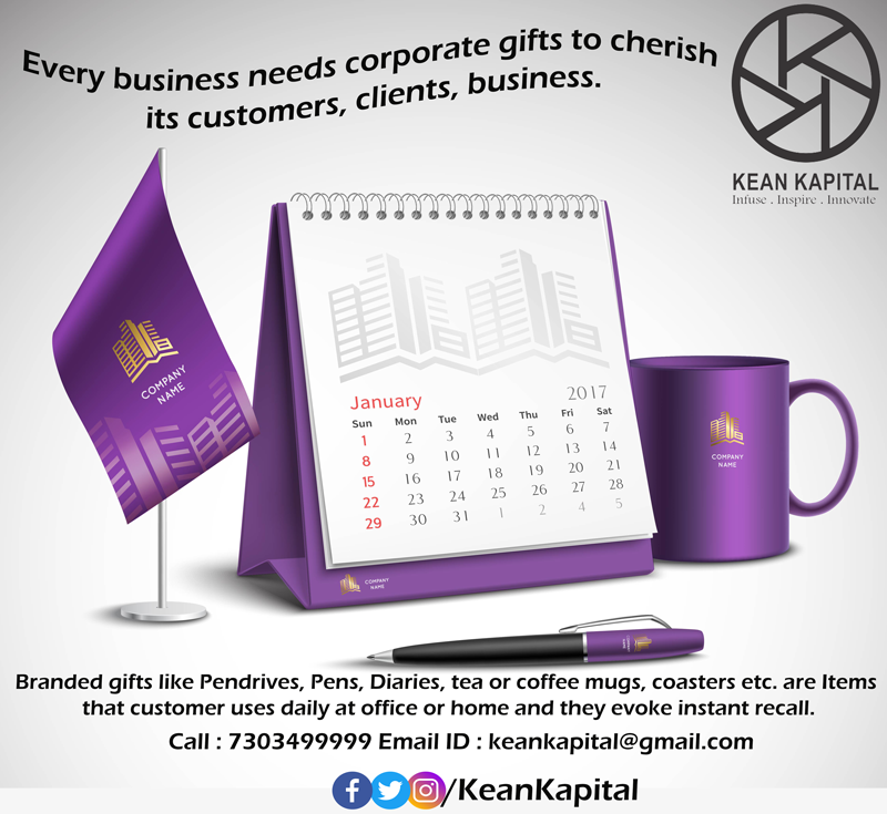 Every Business needs #corporategifts to cherish its customers, clients, business.
Branded gifts like #pendrives, #Pens, diaries, tea or coffee mugs, coaters etc are items that customers uses daily to evoke instant recall.
Call : 7303499999
Email ID : keankapital@gmail.com