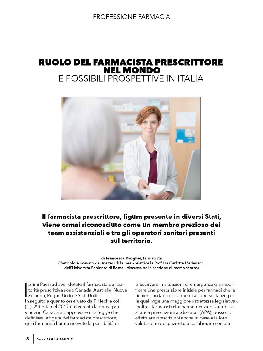 Utifar1957's tweet photo. RUOLO DEL #FARMACISTA PRESCRITTORE NEL MONDO
E POSSIBILI PROSPETTIVE IN ITALIA
a cura di Francesca Droghei
Dalla rivista Nuovo Collegamento n. 6/2019
#utifar #farmacia #nuovocollegamento https://t.co/uTxjqi8MQz