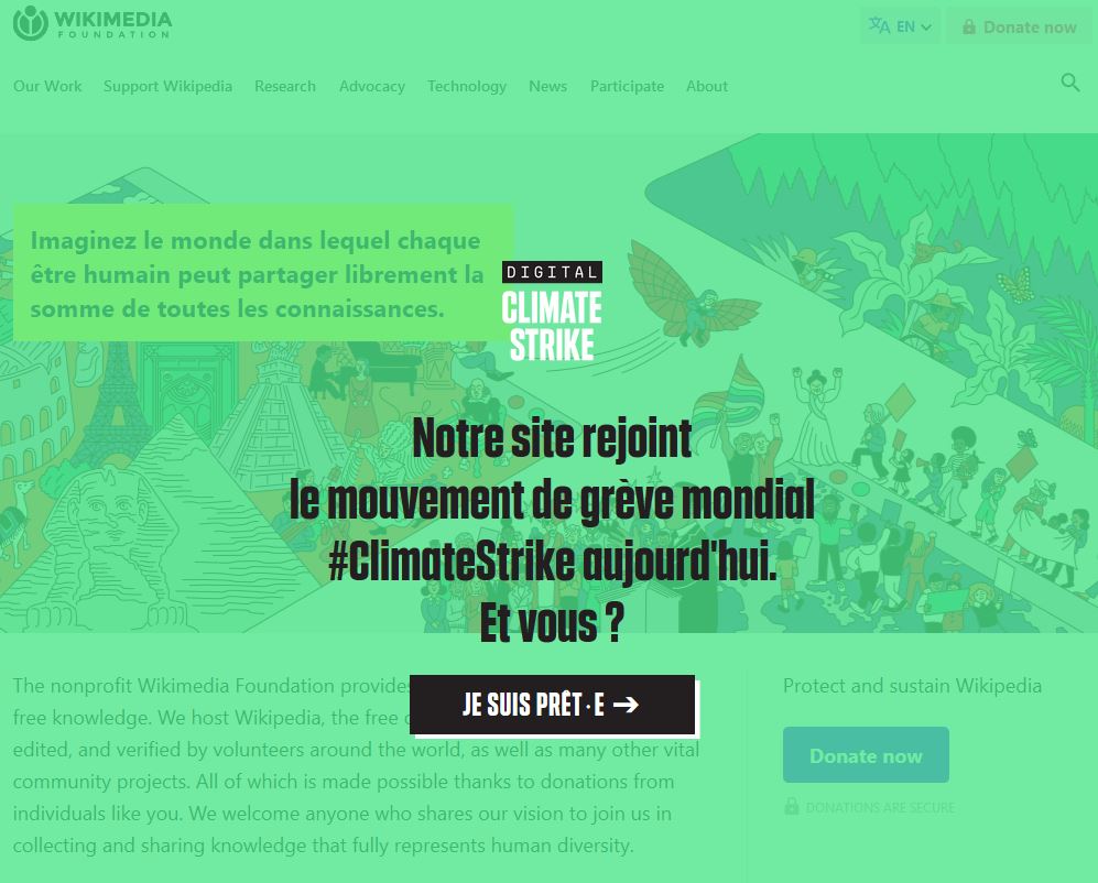 Wikimedia_Fr's tweet photo. La fondation @Wikimedia participe à la #GrèvePourLeClimat. C'est l'occasion de prendre connaissance de son rapport sur le développement durable paru récemment : https://t.co/B9Tb1zJUqP

#ClimateStrike #GlobalClimateStrike  #DigitalClimateStrike https://t.co/ebyLo3UKH6