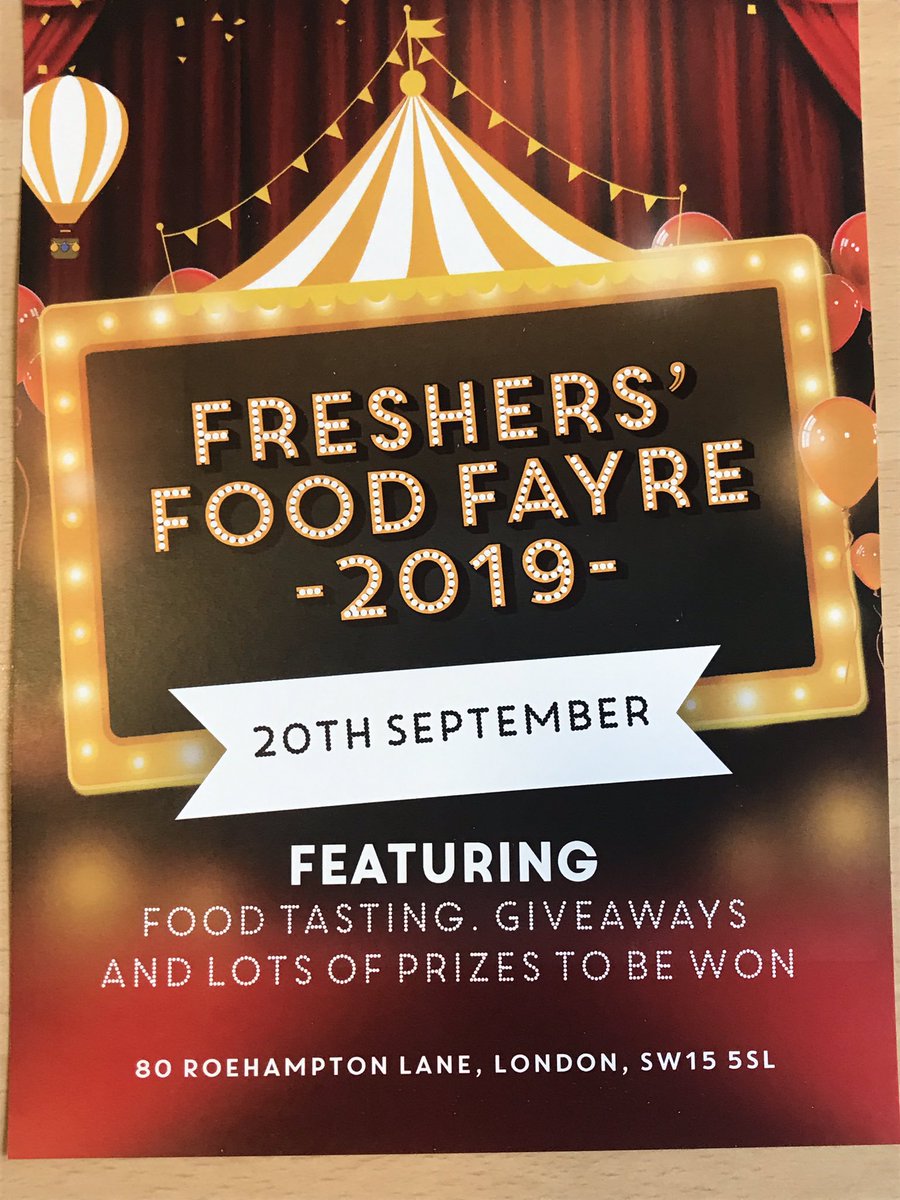 RoehamptonFood's tweet photo. Today is the day of our #FreshersFoodFayre2019
We will be ready to go at 11am. We can't wait to see you all!
#weAreUR #RoeFreshers #EliorFoodie
ππ₯³ππ₯³ππ₯³ https://t.co/KgWwnBaalV