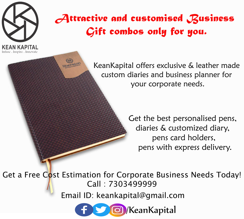 Attractive and #CustomisedBusinessGift combos only for you.
#KeanKapital offers exclusive &amp; leather made #customdiaries and business planner for your corporate needs.
Get a Free Cost Estimation for Corporate Business Needs Today!
Call : 7303499999
Email ID : keankapital@gmail.com