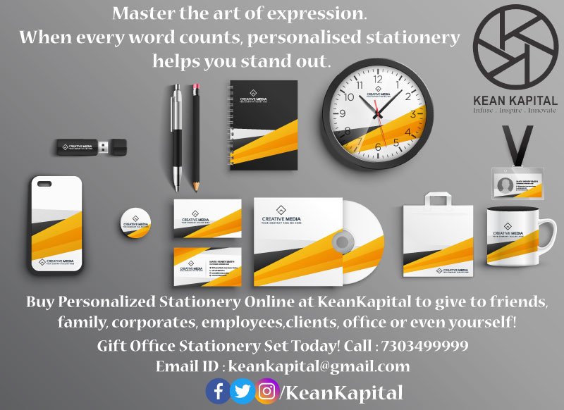Master the art of expression.
When every word counts, #personalisedstationery helps you stand out.
Gift Office Stationery Set Today!
Call : 7303499999
Email ID : keankapital@gmail.com
#PersonalisedStationerysetBuyOnline #CustomisedStationeryset #Corporates #BusinessBrandawareness