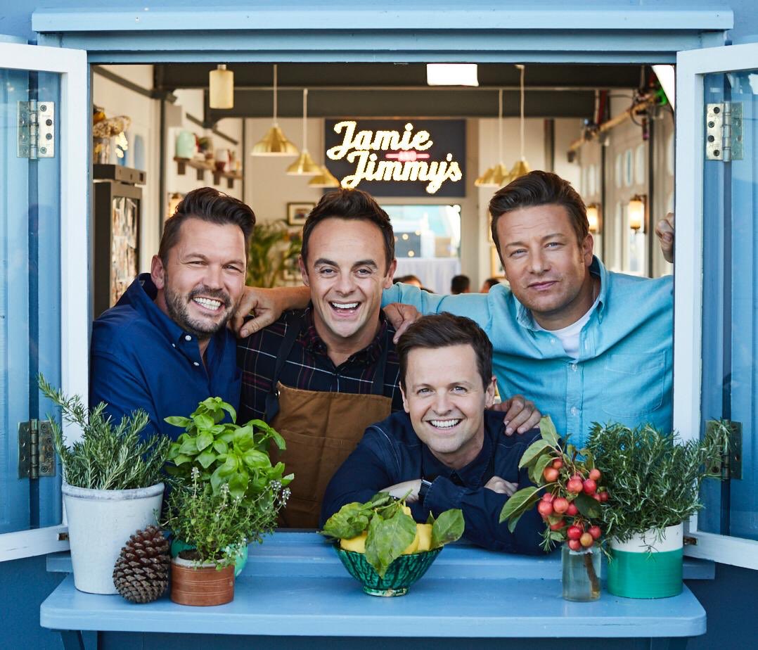 antanddec's tweet photo. Cracking day filming yesterday with @jamieoliver and @jimmysfarm in Southend. A proper good laugh and GREAT food. It’ll be on your telly box next year. Thanks for having us fellas! D #FridayNightFeast https://t.co/nyxM8MRPUl