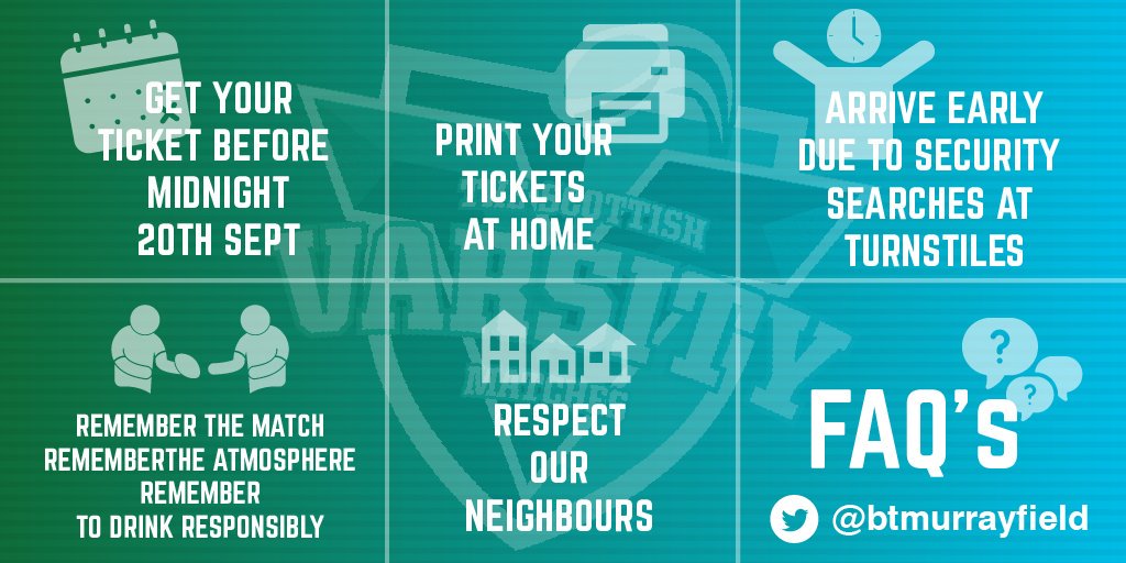 ScottishVarsity's tweet photo. Make sure you secure your ticket to #SV19 @BTMurrayfield before midnight tonight to ensure you get the "in-advance" prices!

Got your ticket?

✅Print your ticket at home
✅Please Stay Varsity Match Fit
✅Enjoy the #AncientRivalry https://t.co/6DfYQZOnh0
