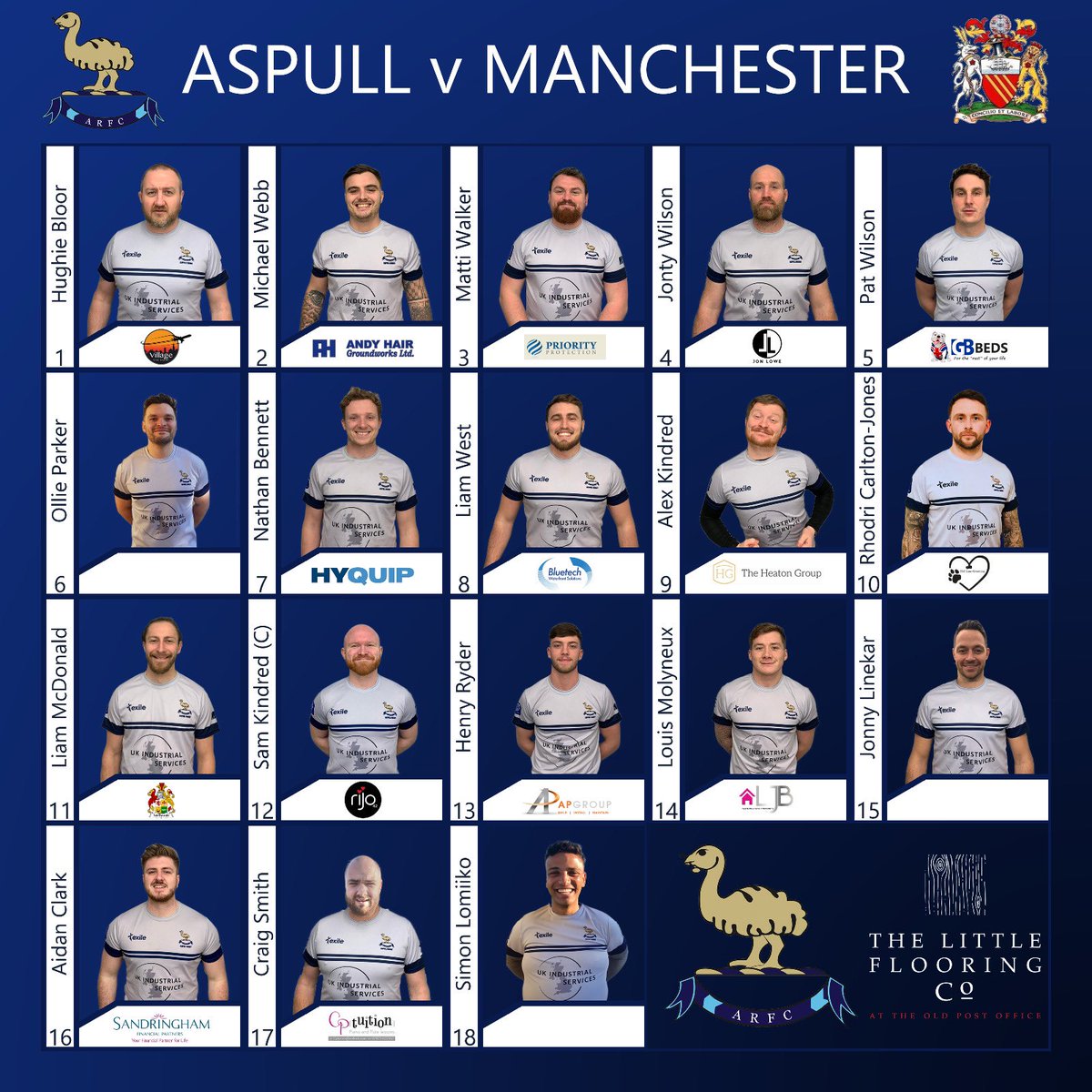 Aspullrfc's tweet image. Here is your Aspull 1st XV to take on @manchesterrugby away...
The lads look to learn from last weeks mistakes and bounce back...

The 3rd XV are also in action away at Kirkby Lonsdale
#uptheemus #aspull #aspullrfc