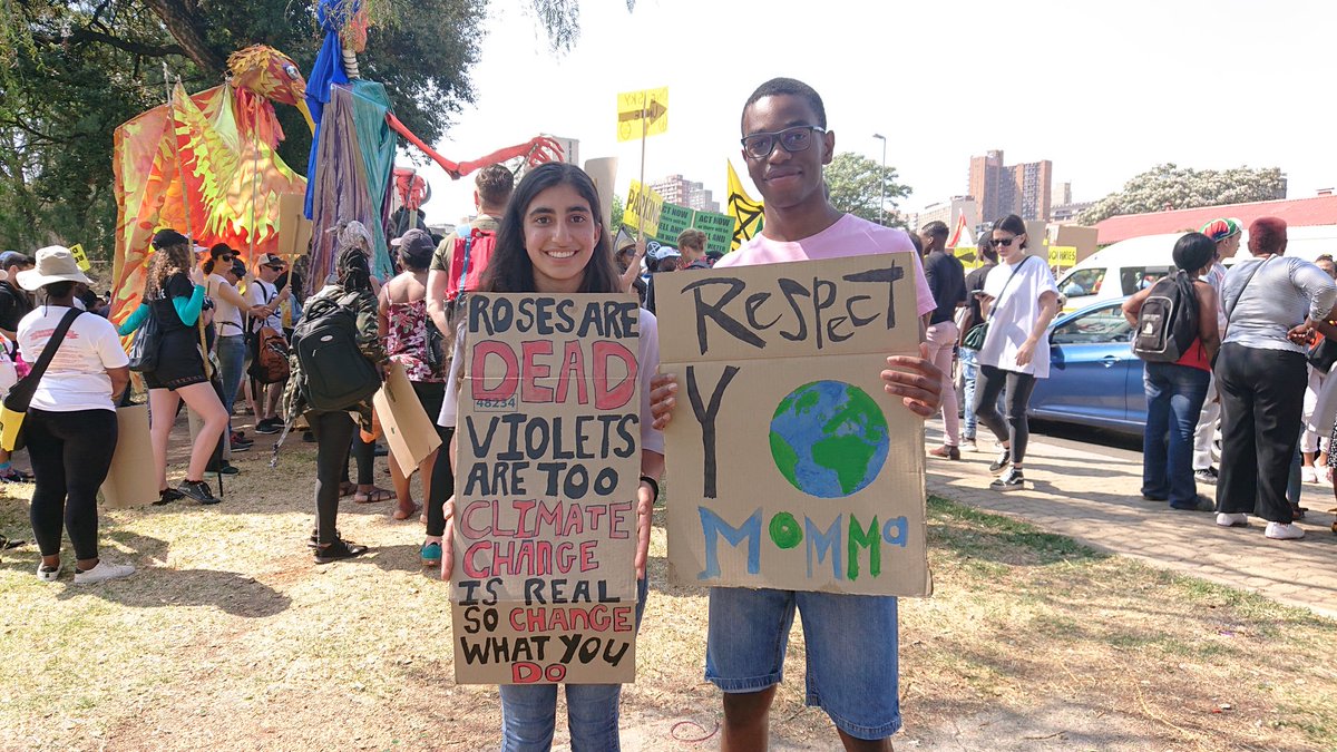 I just met these two wonderful youngsters. Speaking to them gives me butterflies of hope that we can still take #ClimateAction with the commitment of our #youth 😍 <a href="/WWF/">WWF</a> <a href="/WWFSouthAfrica/">WWF South Africa</a> <a href="/climateWWF/">WWF Climate and Energy</a> Marching for change in Johannesburg.