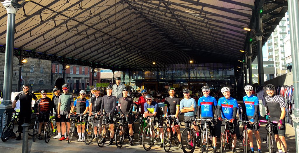 RIBA Charity Bike Ride pelotons about to depart for their 65 &amp; 100 mile tours of Forest of Bowland. Fine weather for it, enjoy all! If you’re sat at your desk wishing you had joined in, get your hand in your pocket! Donate to RIBA Student Support Fund: justgiving.com/campaign/Chari…