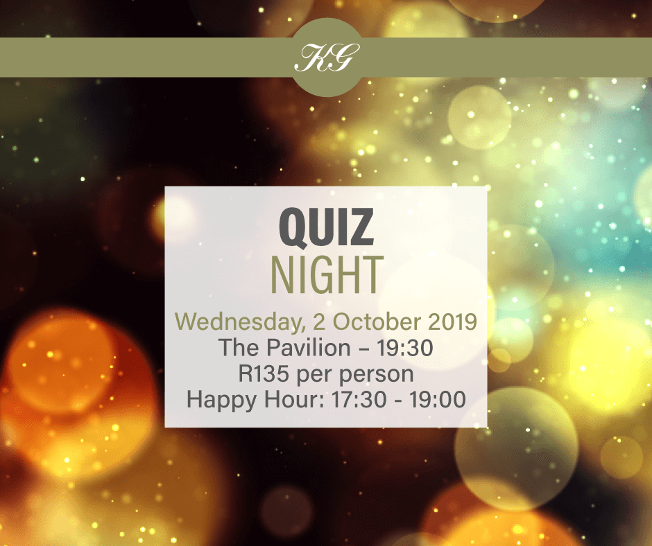 Put your knowledge to the test at our next Quiz Night – great prizes are up for grabs!

Book your team's spot now: 021 658 4500/1