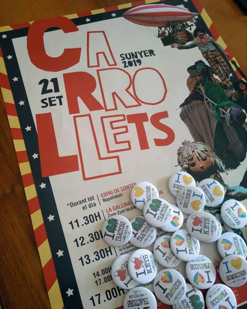 PostureigLleida's tweet photo. Demà 21 de setembre a #Sunyer es celebra el #Carrollets, el festival d'espectacles familiars on petits i grans ompliran de teatre, música i cultura tota la població. A més a més han volgut col·laborar comprant #PostuXapes solidàries per diferents causes, neu-hi!!! https://t.co/7CuA7Sipka