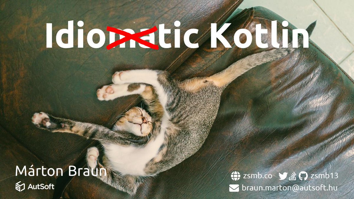 I'm currently finishing up my talk on Idio~ma~tic Kotlin at <a href="/droidconVIE/">droidcon Vienna</a>. For slides and resources, go to zsmb.co/talks !