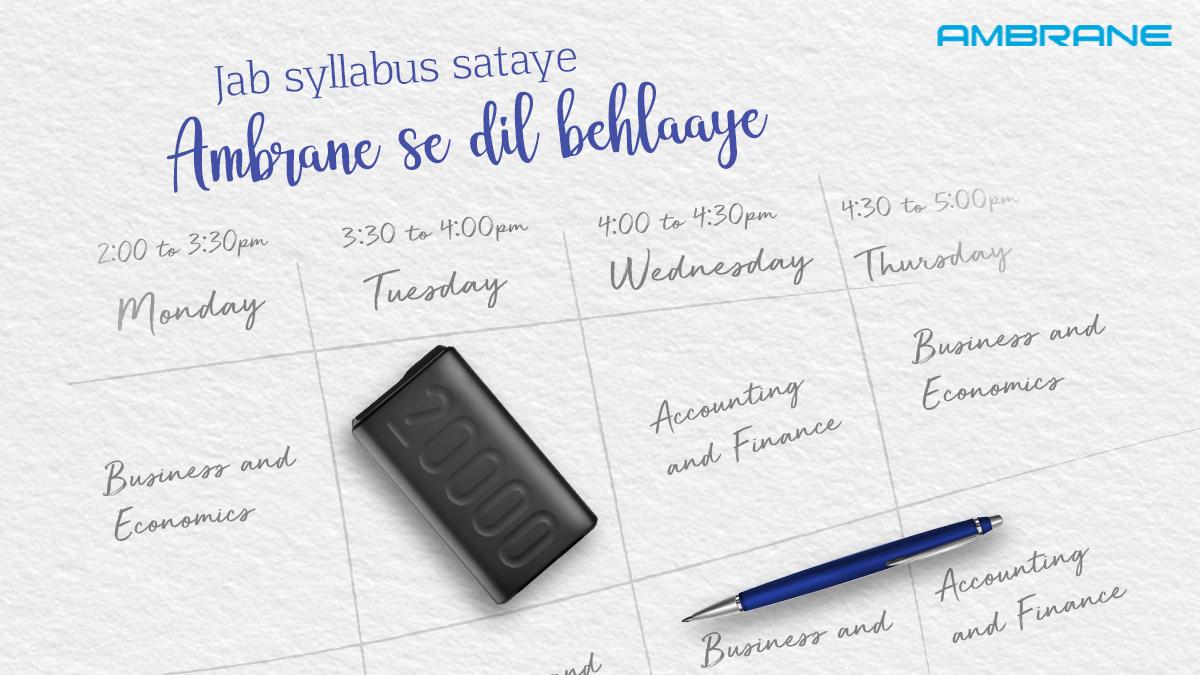 AmbraneIndia's tweet photo. Add a bit of Power to your Exam Timetable π #AmbraneStressBuster #Stylo #AmbranePowerbanks #compactdesign #universalcompatibility #HighPower #PowerfulBattery https://t.co/CQW4QkJqYW