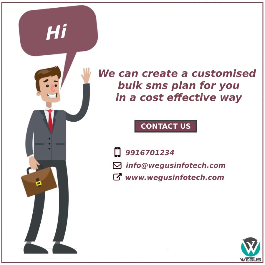 WegusInfotech's tweet photo. Wegus Infotech is leading #bulkSMSserviceProvider company in #India at low price.

For #Demo Login: https://t.co/yX82IUKjLa

For #More #Information #Contact 9916701234 / info@weguinfotech.com / https://t.co/zS2S7goGay

#BulkSmsGatewaybangalore
#BulkSMS https://t.co/64tet4oEUq
