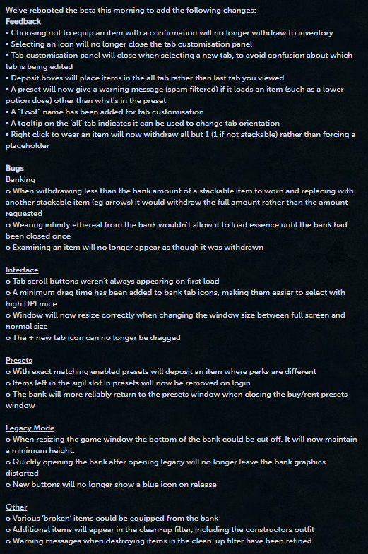 JagexShrew's tweet photo. We have just updated the bank placeholders beta after implementing more feedback and fixing a couple of bugs. Here's the changes, come check it out! https://t.co/2ULuctUuS7 https://t.co/2z1afnLvrq