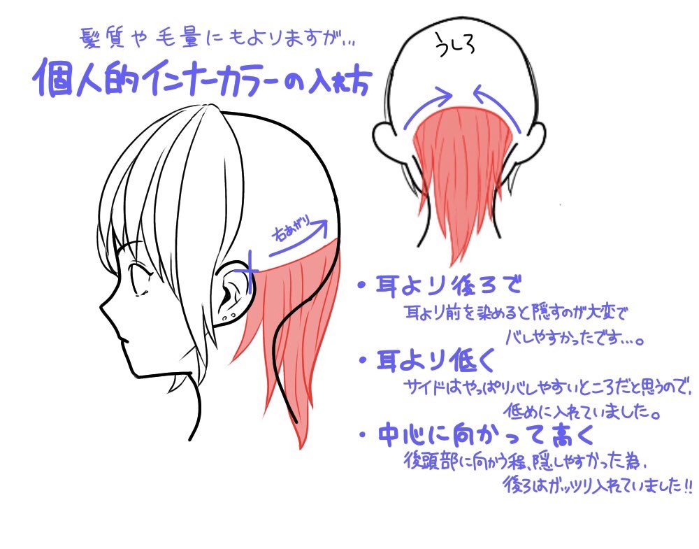 無糖 実ｼ兄垢 Ff外からありがとうございます 髪質や毛量にもよってかなり変わってくるとは思いますが 個人的にはこの3点を気にしながらインナーカラーを入れると見た目も可愛く またtpoも考えて隠せてたかな とは思いました サイドに入れるとやはり