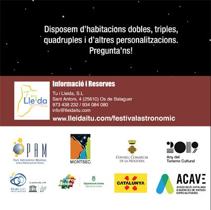 TuiLleida's tweet photo. Descobreix totes les novetats del paquet turístic del 6è Festival d'Astronomia del @parcastronomic !

>> Article sencer a https://t.co/k6NQiRJJWw

@aralleida @catexperience @spain #astronomia #montsec #turismefamiliar https://t.co/wT1X6VPVNU