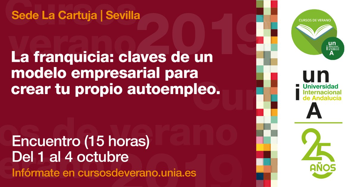 UNIAuniversidad's tweet photo. 📚 El modelo de #franquicia como negocio, a debate en los #cursosdeverano de la @UNIAuniversidad en la sede de #Sevilla. #CVUNIA Colaboran @AEFranquiciador @AcordiaMedia @mundofranquicia @Princelandia1
🗓️ Del 1 al 4 de octubre
🔗Más información: https://t.co/Zu7t6FgGrP https://t.co/mR128rHWgQ