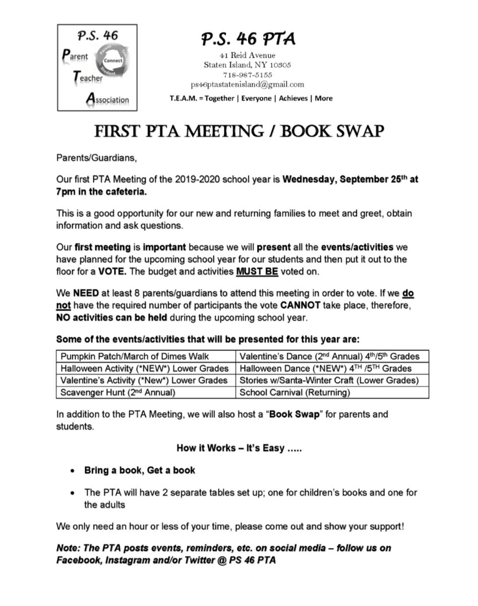 Ps46Pta's tweet photo. #PTAMeeting #BookSwap #JoinUs https://t.co/UvuzWcC5os