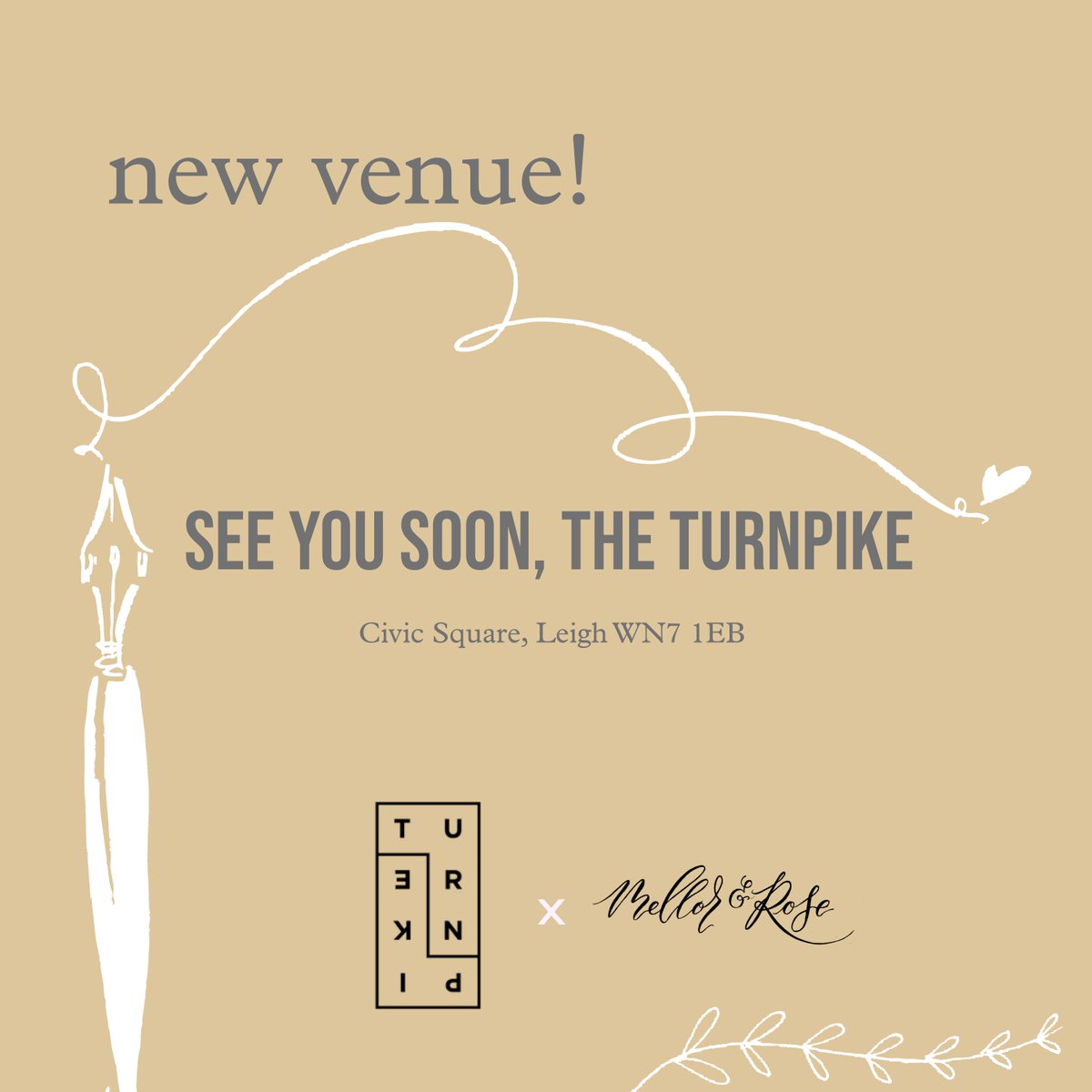 NEW VENUE

Excited for this one! We're in Leigh at <a href="/the_turnpike/">The Turnpike CIC</a> next month hosting our Beginners Modern Calligraphy workshop!