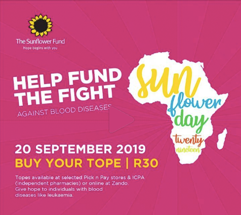 ICPASouthAfrica's tweet photo. #thesunflowerfund🌻
#SunflowerDay2019 - Bone Marrow Stem Cell Donation & Leukaemia Awareness. Spread awareness by wearing your #TOPE Your R30 can #HelpUsSaveLives 🌻🌻🌻
#IamHope
#IamBrave
#IamCourageous
#IamConfident
#IamOptimistic
#IamSelfless
#IamStrong https://t.co/fRqC4bu4Tv