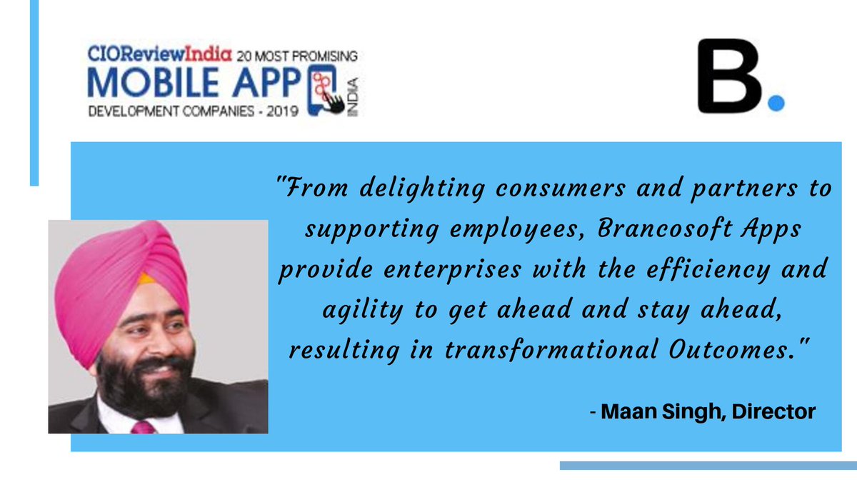 CIOTech_Outlook's tweet image. .@BrancoSoft has been selected by CIOReviewIndia as one of the &quot; 20 Most Promising #Mobile_App_Development Companies - 2019 &quot;

Must Read: Adding to Businesses&apos; Core Values with #MobileAppDevelopment &amp;lt; bit.ly/2m682Mn &amp;gt;

By @maansinghpannu, Director at Brancosoft