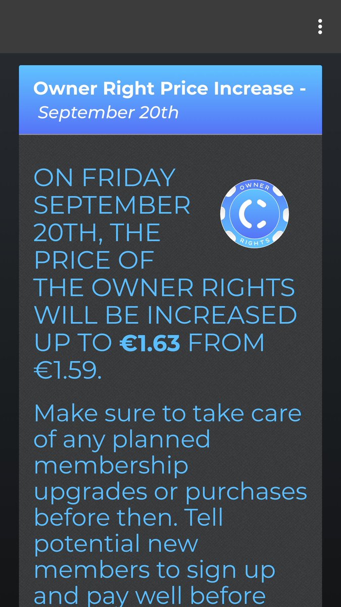 Pay your Crowd1 account soon. Owner rights price increase today