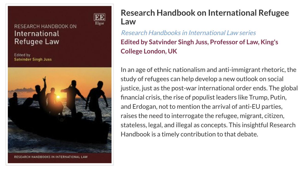 🆕 Research Handbook on International #Refugee Law, edited by <a href="/juss_professor/">Satvinder Juss</a> with chapters by leading experts incl. <a href="/higginsCM/">Claire Higgins</a> &amp; <a href="/Yyadiloh/">Dr Yewa Holiday</a> 

➡️ e-elgar.com/shop/research-… 

🆓 chapter: At the crossroads: The 1951 Geneva Convention today by <a href="/JulianMLehmann/">Julian Lehmann @jlehmann.bsky.social</a> elgaronline.com/view/edcoll/97…