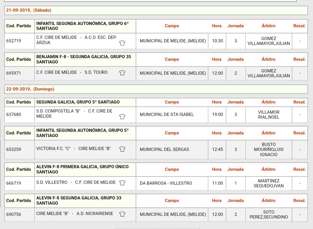 Partidos da fin de semana. Ven a animar o CIRE!!!!