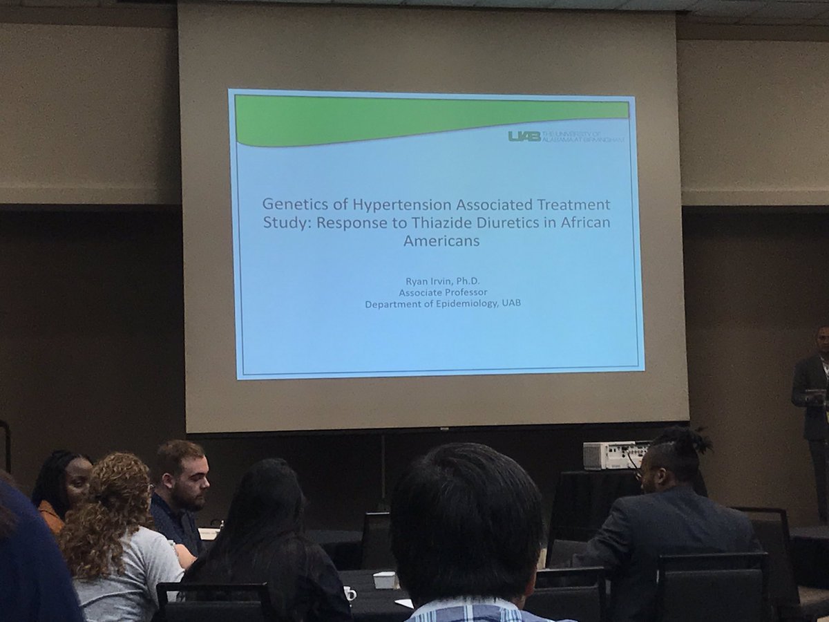AnberithaT's tweet photo. Now for Ryan Irvin, PhD @uabmedicine to present her talk on #Genetics of #Hypertension Associated Treatment Study: Response to #Thiazides #Diuretics in #AfricanAmericans @UABCardiology #CCVC19. https://t.co/rnzeKUY7CI