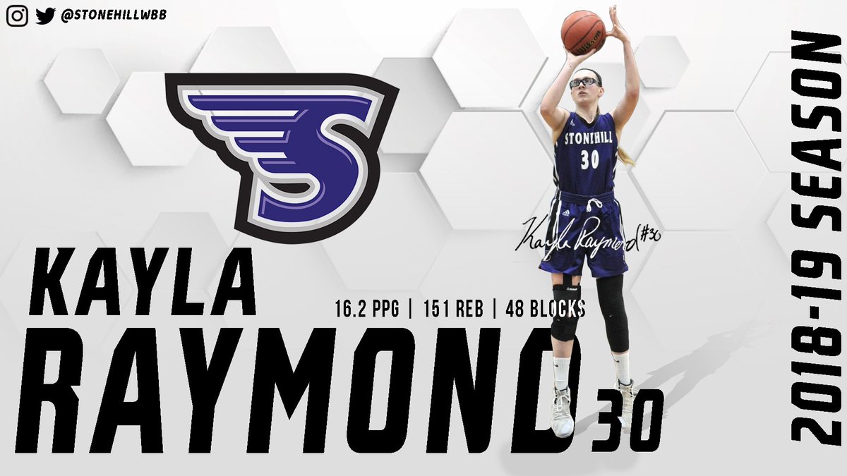 StonehillWBB's tweet photo. ๐#FlashbackFactsFriday for the 2018-2019 season. This week we highlight NE10 Rookie of the Week a school-record nine times, Kayla Raymond.
@kayray43 | #GoHill https://t.co/5HHjQwXafu