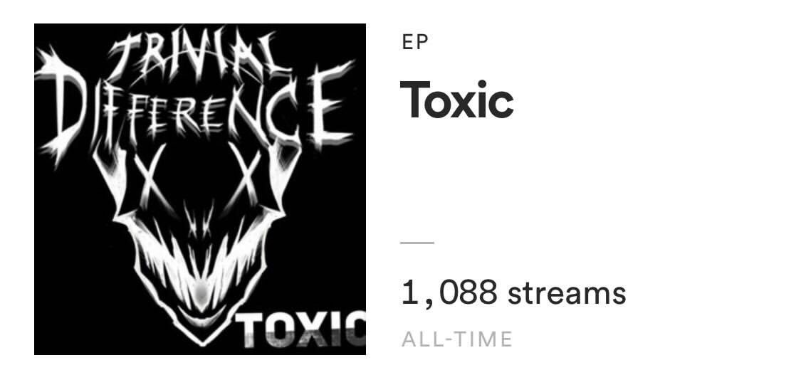 TrivialDiffere1's tweet photo. Our Toxic EP broke 1k streams and we cannot thank you all enough for your continued and growing support!
Stay tuned and keep your eyes open, there’s much more to come 🤘🏽🔥
#TrivialDifference #ToxicEP https://t.co/GpuXlZpRnc