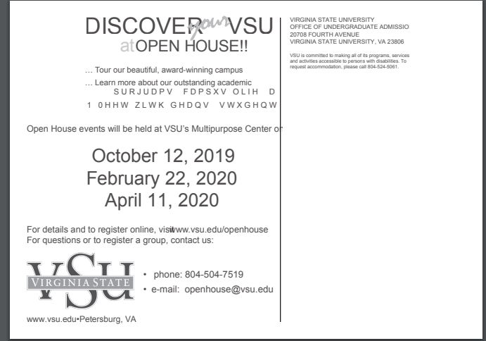 LCB_Counseling's tweet photo. There are 3 Open House events at Virginia State @VSUTrojans  this year! Attend early on to get a head start on applying.  Dates listed  below: https://t.co/D6unY8BIGK