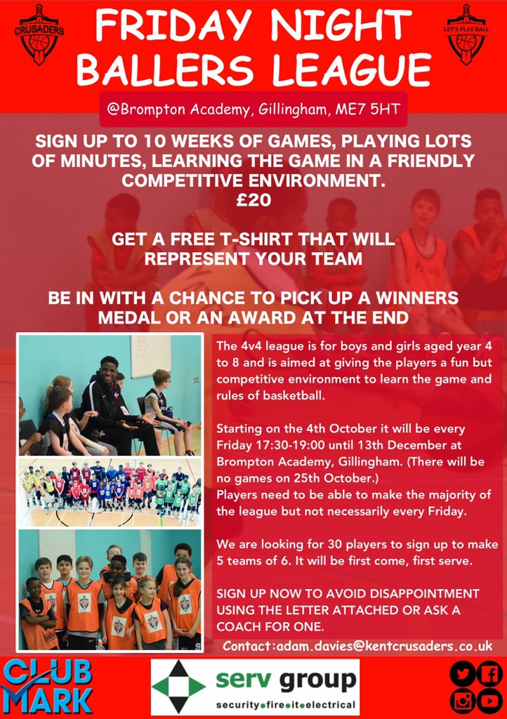 KentCrusadersBB's tweet photo. 🏀Two Weeks Away! Over half the spaces gone, sign up now to avoid disappointment.
🛡🗡Friday Night Ballers League.
 #WeAreCrusaders https://t.co/9adtfUyfy5