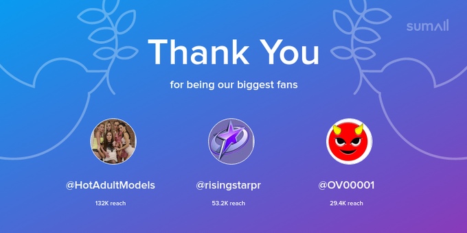 Our biggest fans this week: HotAdultModels, risingstarpr, OV00001. Thank you! via https://t.co/Ic1sEYJmO8