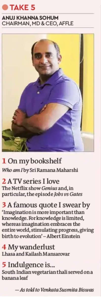 affle's tweet photo. Financial Express profiled our Founder, Anuj Khanna Sohum on Take 5. Even we didn’t know that Anuj contemplates on “Who am I?” philosophy and watches Genius on Netflix..
#Affler https://t.co/l0n9J34HS9