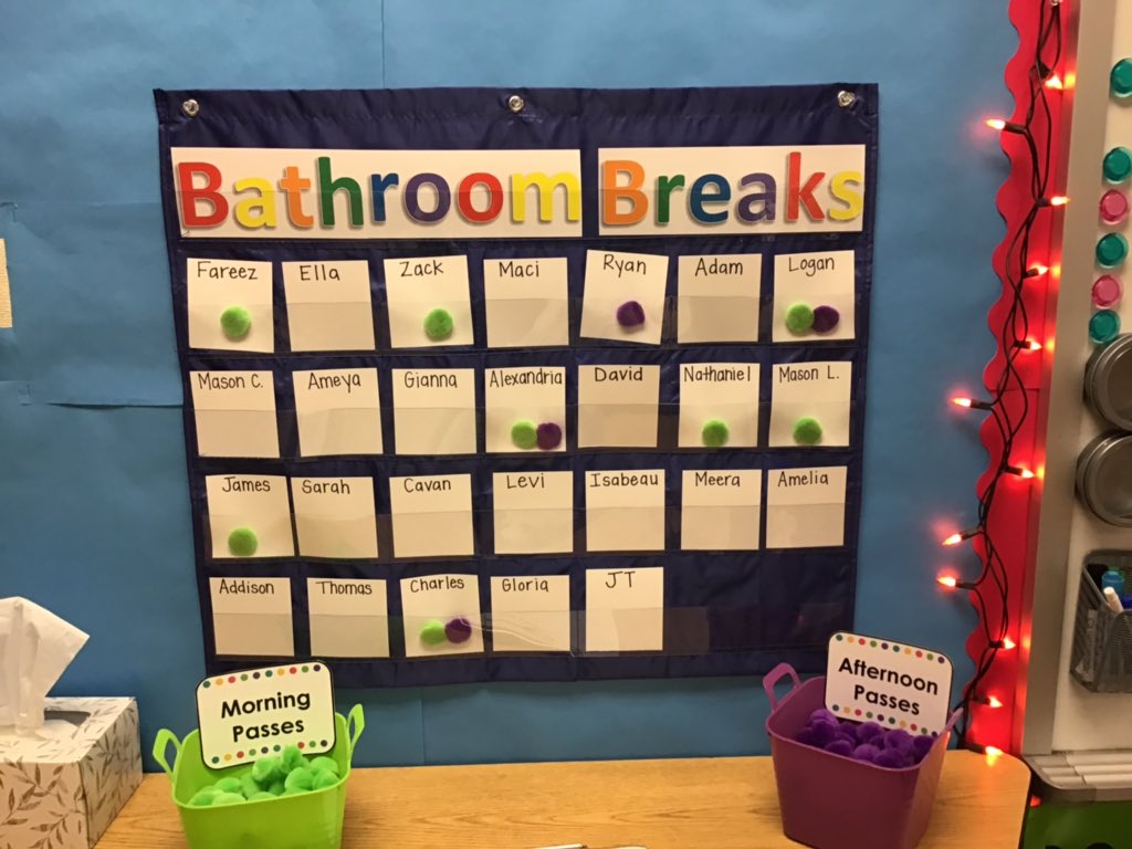 Really happy with how the new bathroom sign out is working. It gives me a great visual of what kids are leaving, how often, and during what parts of the day! <a href="/CBMillCreek/">CBMillCreek</a>