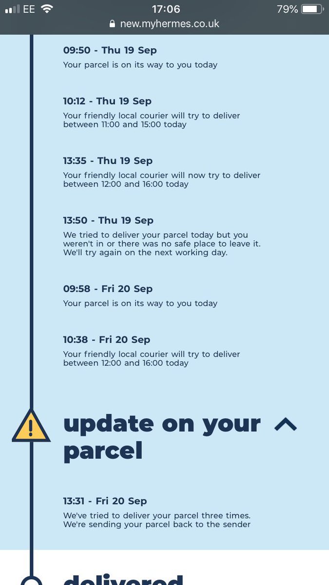 adam_nottingham's tweet photo. So @Hermesparcels lying once again!! Wife’s been in all day and they’ve tried saying they tried three times 😫 abosolute joke of a company. Tried yesterday at 4?! There was only 6 of us in the house and “no one in” https://t.co/ninSWcB3Pu