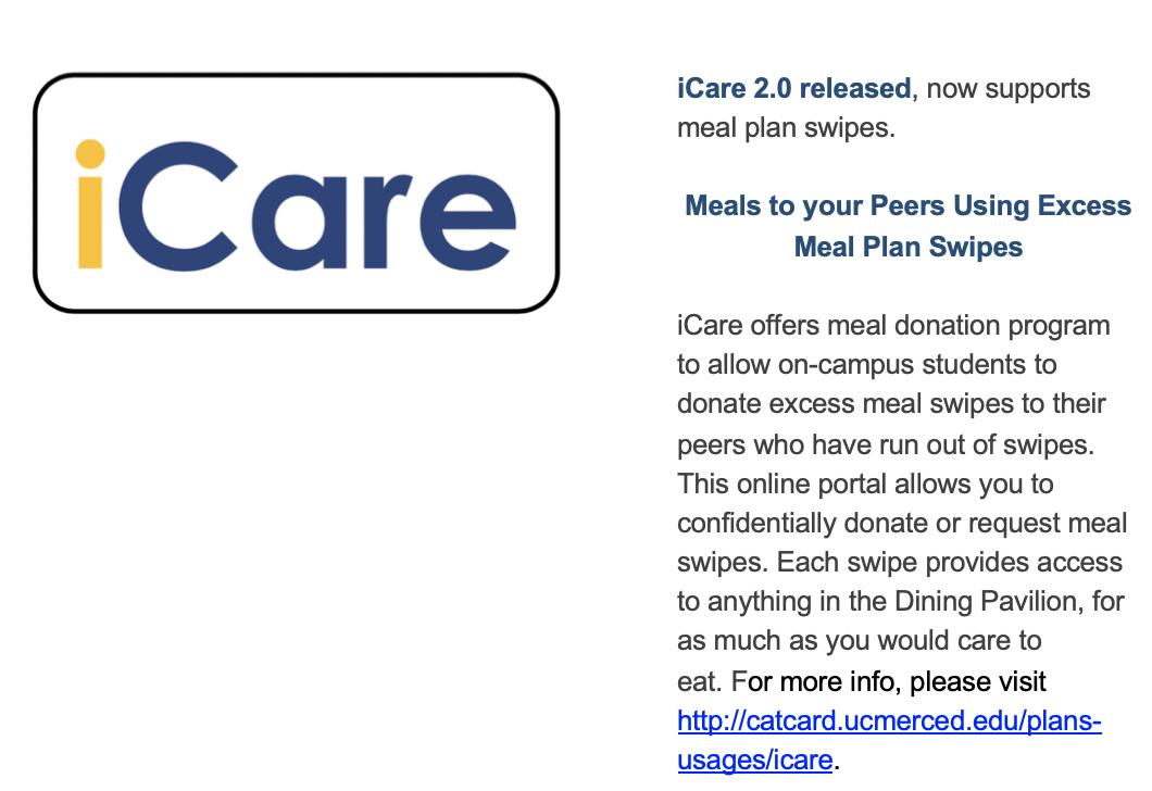 iCare 2.0 is released, now supporting meal plan swipes