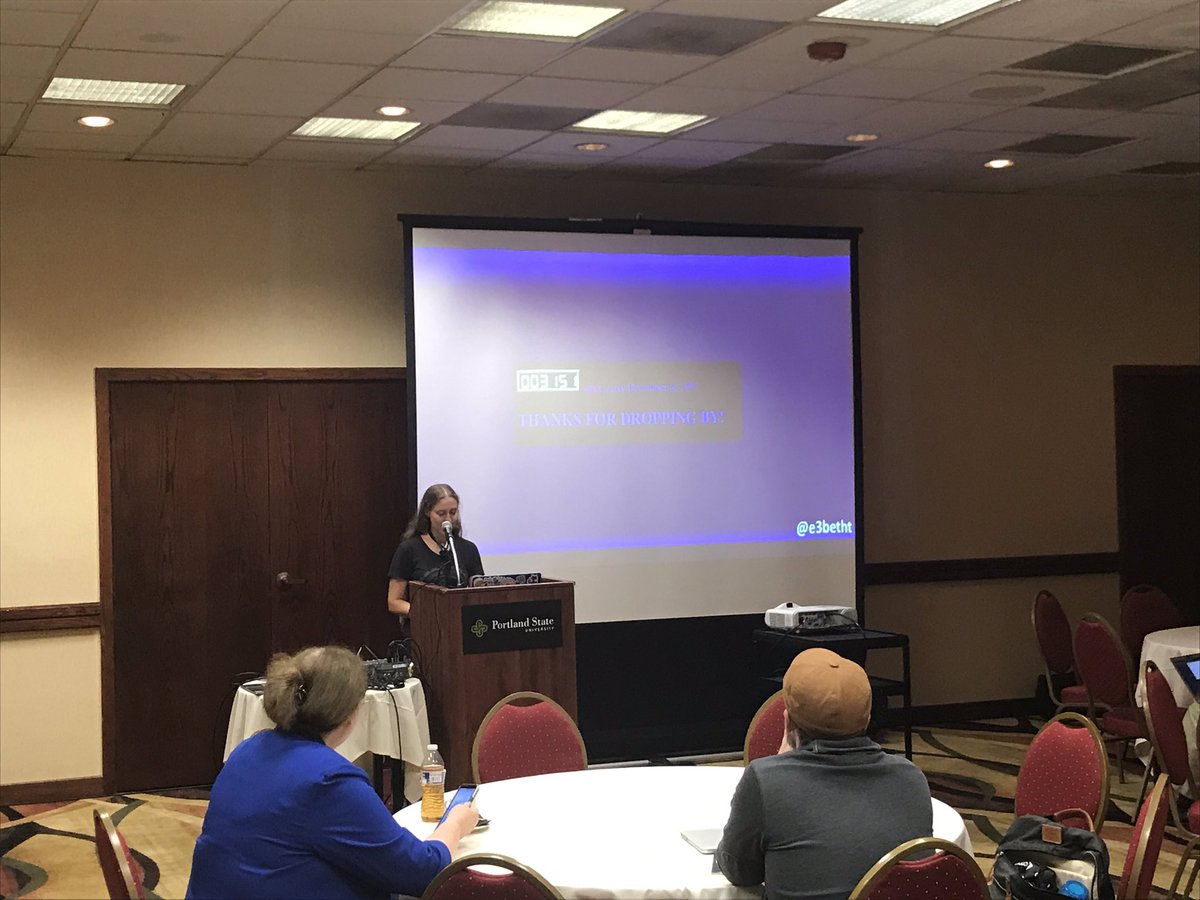 CalEvans's tweet image. #cascadiaphp2019 @e3BethT presenting the opening talk.