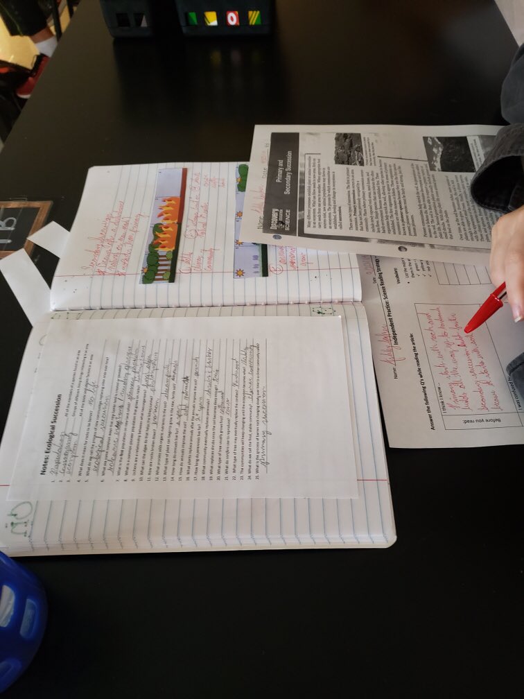 MaryHadley8's tweet photo. 8th grade science students are reading for understanding about ecological succession.
Color-coding vocabulary words and writing summaries. #BirdvilleLearns #literacyforall #literacyinscience #ReadWriteThinkDiscuss #ELARelentless https://t.co/Q1ybMLaEyV