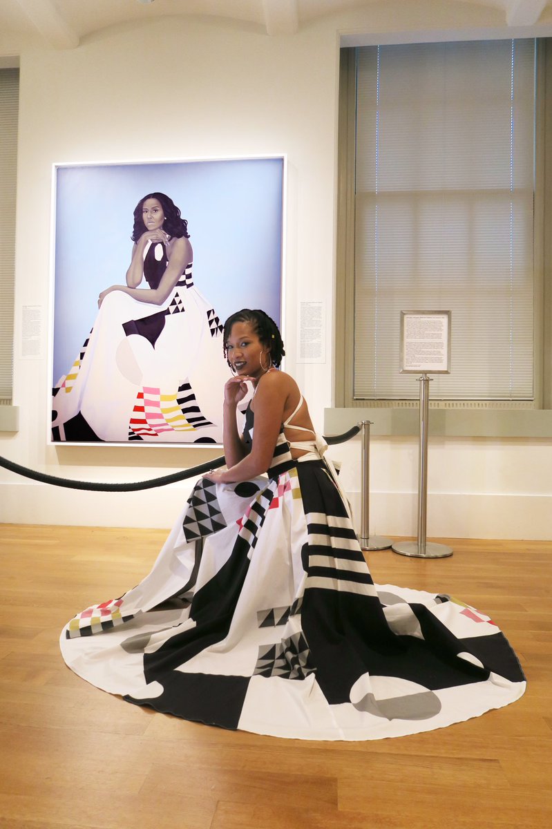 artfullyawear's tweet photo. This photo represents 3 iconic women, all of whom have used their platform and influence to shed light on underrepresented communities: @GodisRivera, @michelleobama, and #AmySherald. It was such an honor to style &amp; shoot this at the @smithsoniannpg. (Dress by @MillybyMichelle) https://t.co/RtQF1dkkvb
