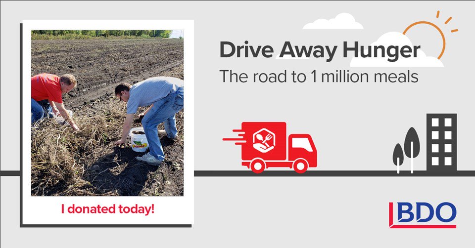 Successful afternoon for our Drive Away Hunger campaign. Lovely afternoon for picking 790 pounds of potatoes for a local charity. What a great team to work with! #bdogives, <a href="/BDOCanada_Ag/">BDO Agriculture</a> . Looks for signs around town or drop into our office for your chance to contribute!