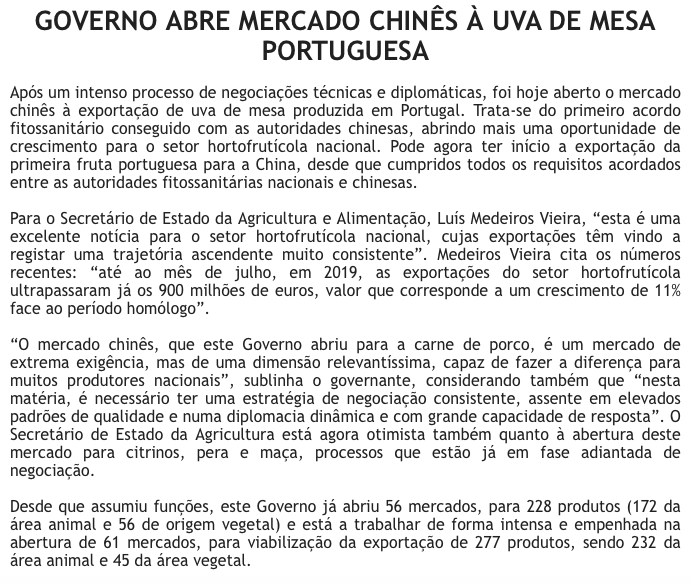agricultura_pt's tweet photo. Governo abre mercado Chinês à uva de mesa Portuguesa  

#Governo #Uva #uvademesa #China #Portugal #mercados
#MAFDR #SEAA https://t.co/3dG5JrFXEJ