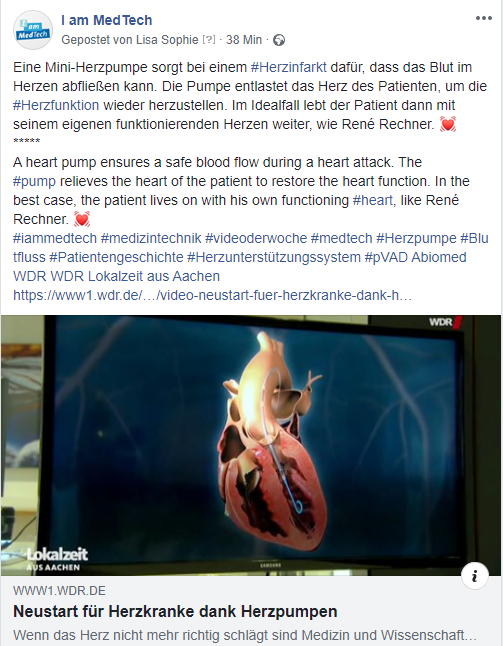 BVMed's tweet photo. Unser #MedTech-Video der Woche:
Eine Mini-#Herzpumpe sorgte bei René Rechner nach einem #Herzinfarkt dafür, dass das Blut im Herzen wieder abfließen konnte:
https://t.co/4pxqtOn9De
..
#iammedtech #medizintechnik #videoderwoche #Herzunterstützungssystem #pVAD
@abiomedimpella https://t.co/RUGKB7brQ4